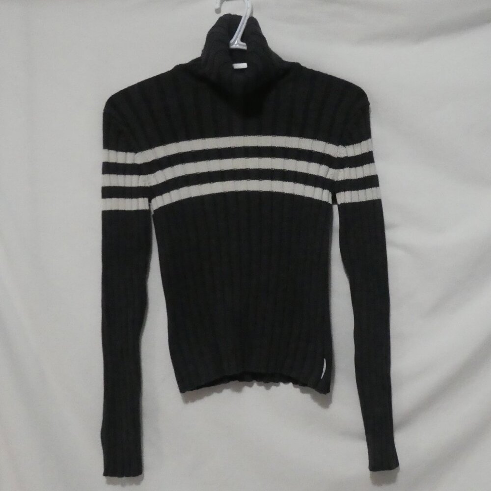 DKNY ACTIVE | medium | Striped Ribbed Turtleneck Long Sleeve Sweater